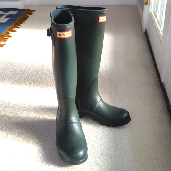 Hunter Shoes - Hunter Tall Rain Boots, Dark Green, Size EU 37 (US 6-6.5)